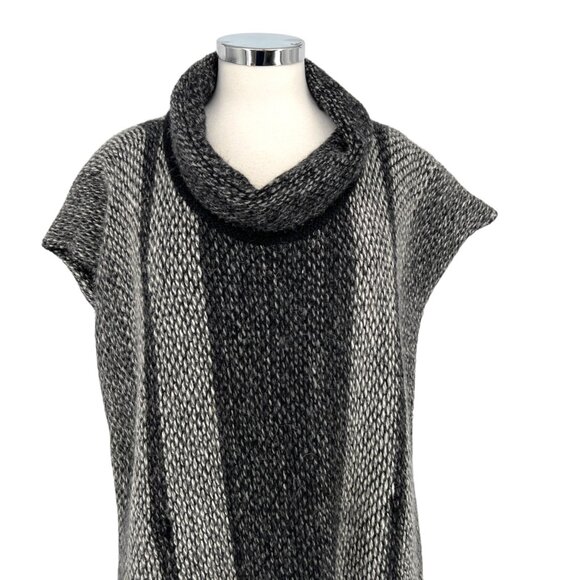 Kuna Striped Baby Alpaca Poncho Sweater With Cowl Neck Black Gray One Size - Picture 2 of 11